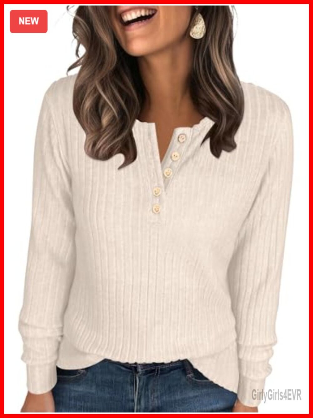 Ribbed Long Sleeve Henley Tunic Top Womens Lightweight Layering Shirt